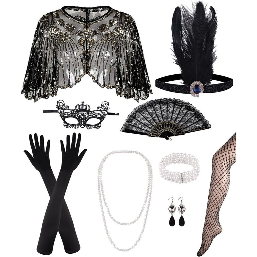 1920s Flapper Accessories Set for Women Gatsby Sequin Shawl Wraps Party